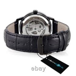 Alienwork IK Montre Automatique Homme Femme Noir Bracelet en Cuir Squelette F