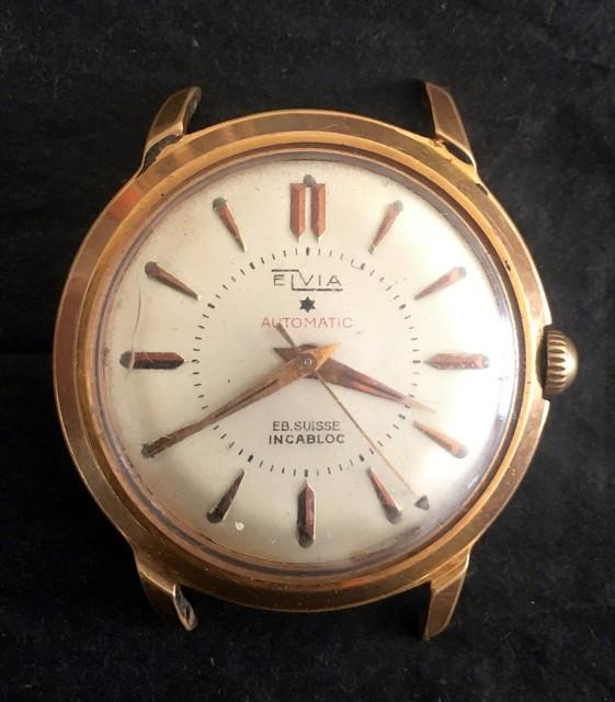 Ancienne Montre Elvia Automatique Plaqu&eacute; Or Fonctionnelle
