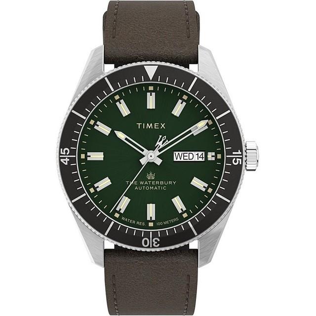 Automatique Montre Homme Timex Waterbury Tw2v24700 Cuir Brun Vert