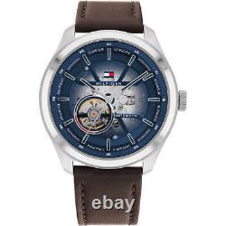 Automatique Montre Homme TOMMY HILFIGER MASON 1791888 Cuir Brun Bleu