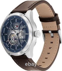 Automatique Montre Homme TOMMY HILFIGER MASON 1791888 Cuir Brun Bleu