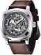Benyar Montre Automatique Homme Mécanique Bracelet En Cuir Mouvement Doré Cadran