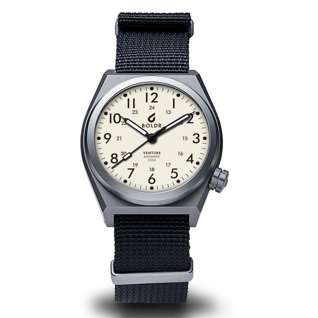 Boldr Venture Ivory Automatique Titane Blanc Tissu Saphir Montre Homme