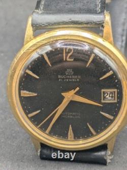 BUCHERER Automatic 21 Jewels Black Dial 34mm Vintage Swiss Watch 1960s