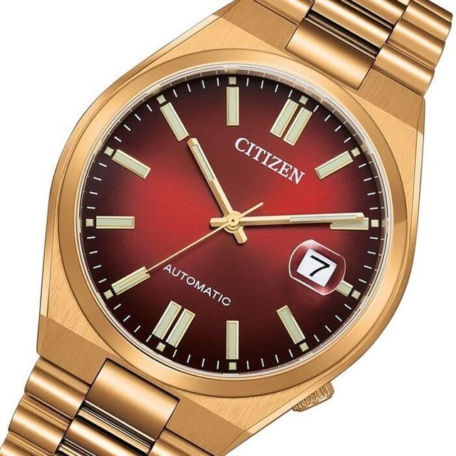 Citizen Nj0153-82x Automatique Cadran Rouge Ton Or Rose Acier Inoxydable Tsuyosa