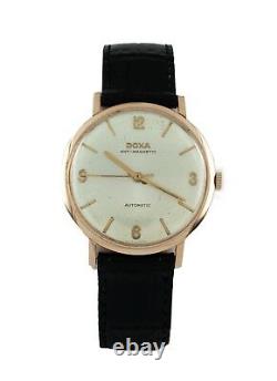 Doxa 14k Or Rose Anti-magnétique Montre Automatique avec Cuir Noir Bande