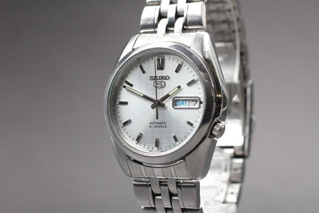 Exc+5 Montre Automatique Homme Seiko 5 Snk355 7s26-01v0 Cadran Argenté 37