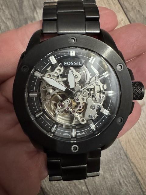 Fossil Me3080 Montre Automatique Squelette Noire Acier Inoxydable 5 Atm Bo&icirc;te