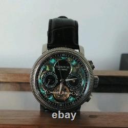 HERITOR Automatic Homme Squelette Automatique Fond transparent Cuir noir
