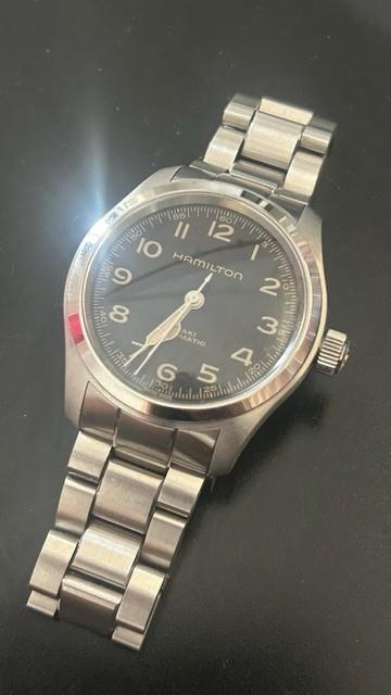 Hamilton Khaki Murph 38mm. Montre Homme Automatique Bracelet Acier Cadran Noir