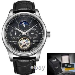 Hommes Montres Automatique Montre Mécanique Tourbillon Horloge En Cuir Véritable