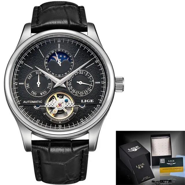 Hommes Montres Automatique Montre M&eacute;canique Tourbillon Horloge En Cuir V&eacute;ritable