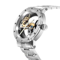 IK Montre Automatique Homme Femme Argent Bracelet en Métal Acier Squelette Fo