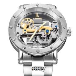 IK Montre Automatique Homme Femme Argent Bracelet en Métal Acier Squelette Fo