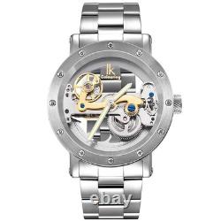 IK Montre Automatique Homme Femme Argent Bracelet en Métal Acier Squelette Fo