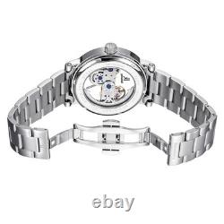IK Montre Automatique Homme Femme Argent Bracelet en Métal Acier Squelette Fo