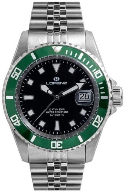 Lorenz Submarine 26121cc Montre Hommes Automatique Noir Acier Virole Vert Jubi