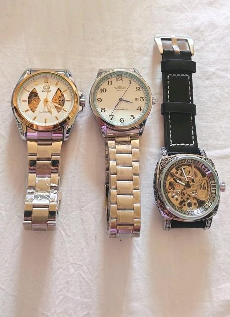 Lot 3 Montres Bracelet Automatiques Analogiques Squelette Bracelet M&eacute;tal