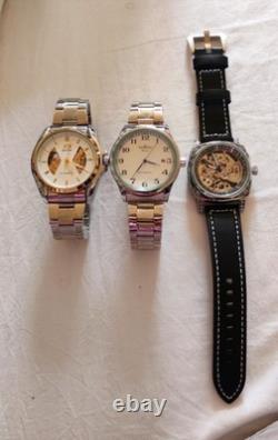Lot 3 montres bracelet automatiques analogiques squelette bracelet métal