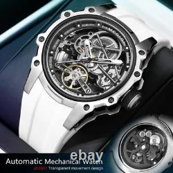 MEGIR Montre Automatique Squelette Acier Inox Lumineux Silicone Sport