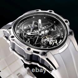 MEGIR Montre Automatique Squelette Acier Inox Lumineux Silicone Sport