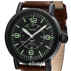 Montre Automatique B-Montre Pilot Militaire Mécanique 43mm Moderne Ip-Noir