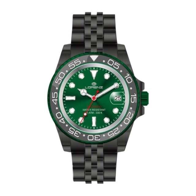 Montre Automatique Homme Lorenz 26130cc Acier Inoxydable Noir Vert Sub 100mt