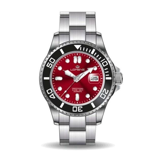 Montre Automatique Homme Lorenz 26168ee Acier Inoxydable Rouge Sub 100mt