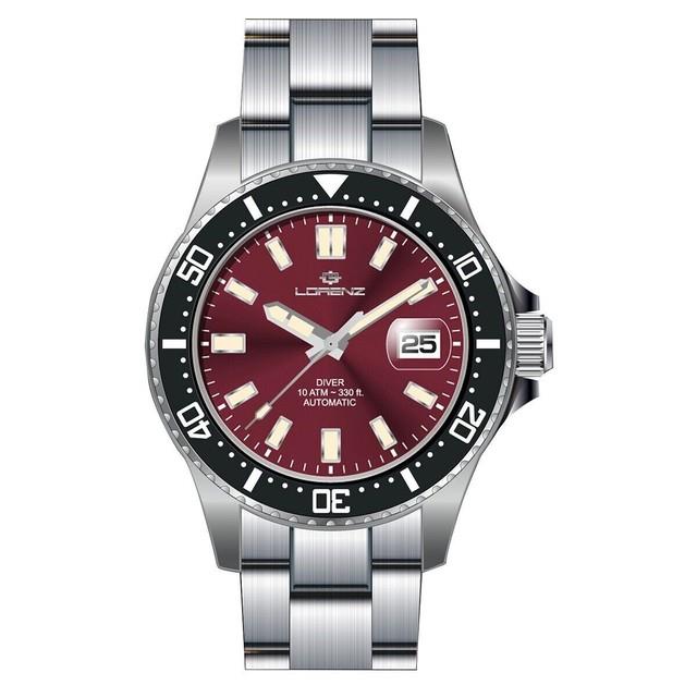 Montre Automatique Homme Lorenz 28185ee Acier Inoxydable Bordeaux Sub 100mt