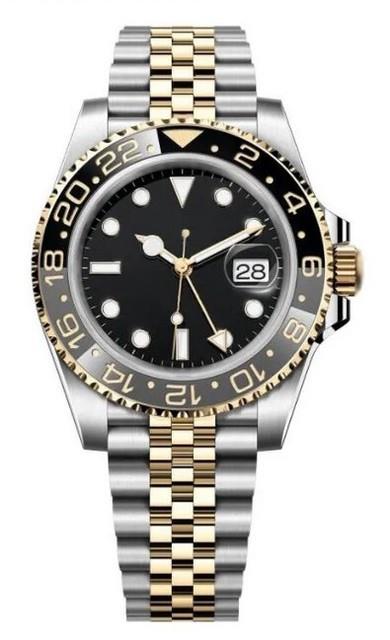 Montre Automatique Homme Lunette Noir Et Dorée (style Gmt) Bracelet Jubilé