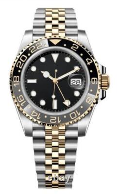 Montre Automatique Homme Lunette Noir et Dorée (Style GMT) Bracelet jubilé Montre Automatique Homme Lunette Noir et Dorée (Style GMT) Bracelet jubilé