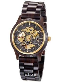 Montre Automatique Homme Noir Bracelet en Bois Or Doree Squelette Montre Automatique Homme Noir Bracelet en Bois Or Doree Squelette