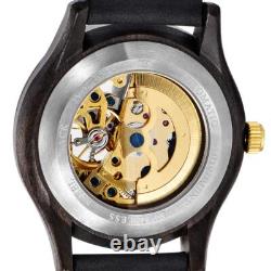 Montre Automatique Homme Noir Bracelet en Bois Or Doree Squelette Montre Automatique Homme Noir Bracelet en Bois Or Doree Squelette