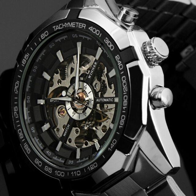 Montre Automatique Top Marque Luxe Squellette Homme Bracelet Acier Promo