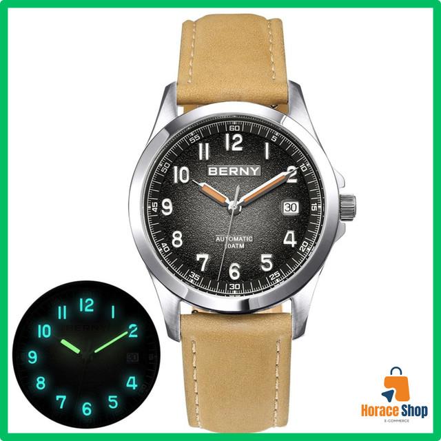 Montre Berny Automatique Homme St2130 Saphir 10atm Lumineuse Luxe