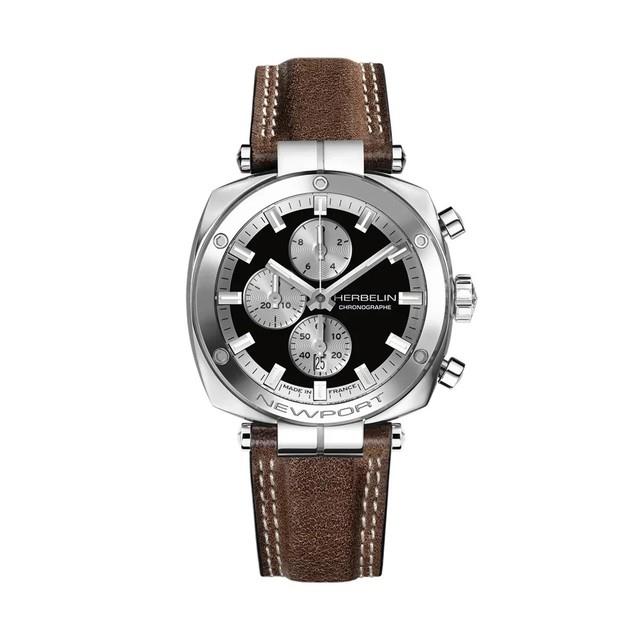 Montre Herbelin 35664ap24br Bracelet En Cuir Marron Cadran Noir Analogique 42 Mm