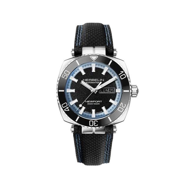 Montre Herbelin Newport Diver 1774an154 Bracelet En Cuir Noir, Analogique, 42 Mm
