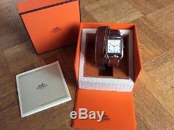 Montre Hermès Cape Cod automatique acier GM bracelet cuir double tour avec boîte