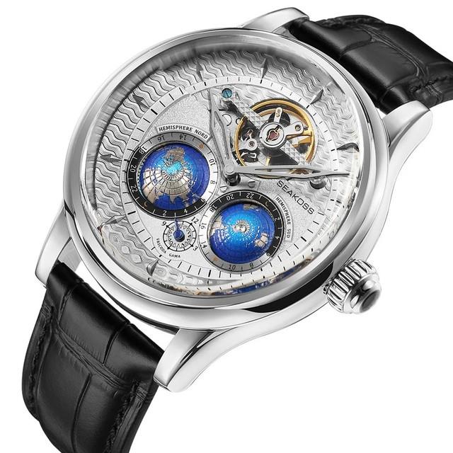 Montre Homme Automatique Seakoss? Tourbillon Double Plan&egrave;te Terre Rotative