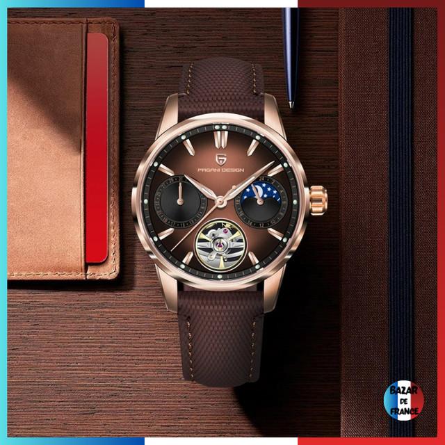 Montre Homme Pagani Design Pd-ys021 Tourbillon Cadran Marron Boîtier Doré