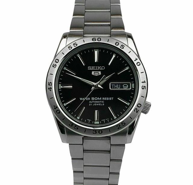 Montre Homme Seiko 5 Automatique Cadran Noir Acier Argenté Snke01k1