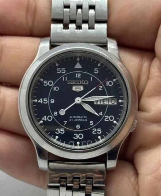 Montre Homme Seiko 5 Cadran Militaire Noir Automatique Acier Inoxydable Occasion