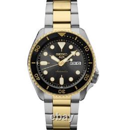 Montre Homme Seiko 5 Sports SRPK22 Automatique Cadran Noir Ton Or NEUVE