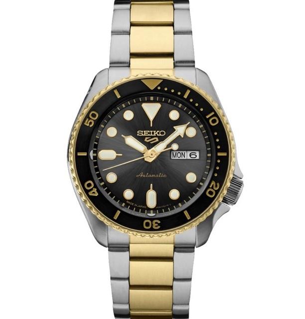 Montre Homme Seiko 5 Sports Srpk22 Automatique Cadran Noir Ton Or Neuve