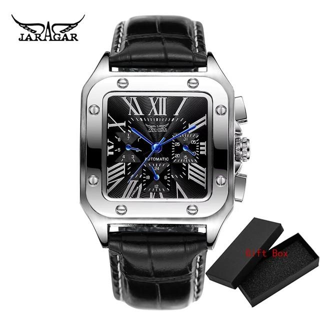 Montre Mécanique Automatique Étanche Pour Homme, Bracelet En Cuir Carré