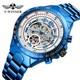 Montre M&eacute;canique Automatique Pour Hommes, Cadran Bleu, Squelette En Acier Inoxyd