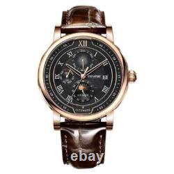 Montre Mécanique En Cuir Étanche Pour Homme, Montre-Automatique, Phase De Lune