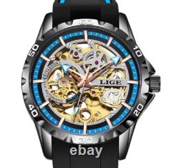Montre Mécanique Homme LIGE LG89113 BLACK & BLUE Squelette Automatique