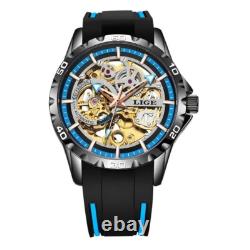 Montre Mécanique Homme LIGE LG89113 BLACK & BLUE Squelette Automatique