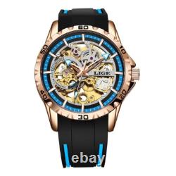 Montre Mécanique Homme LIGE LG89113 Noir & Or Modèle Squelette